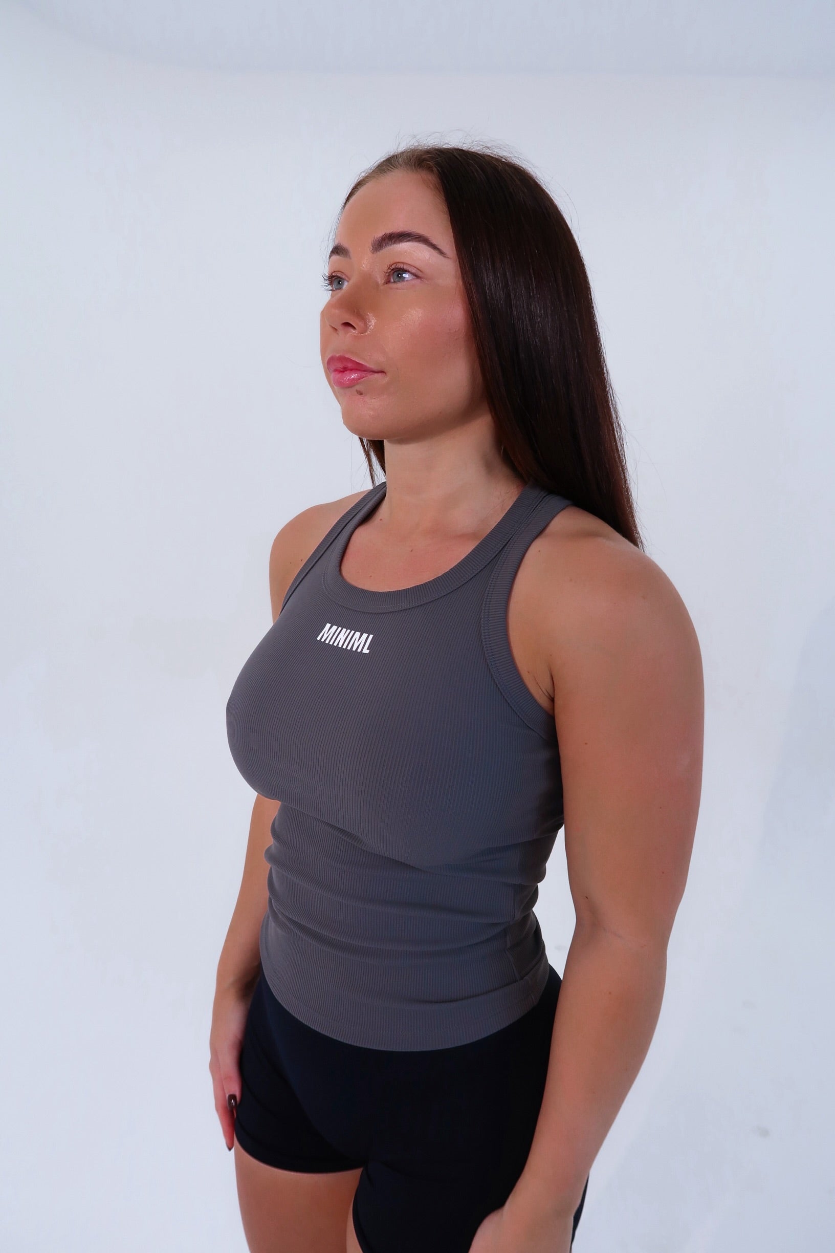 Full Length Ribbed Tank - Charcoal