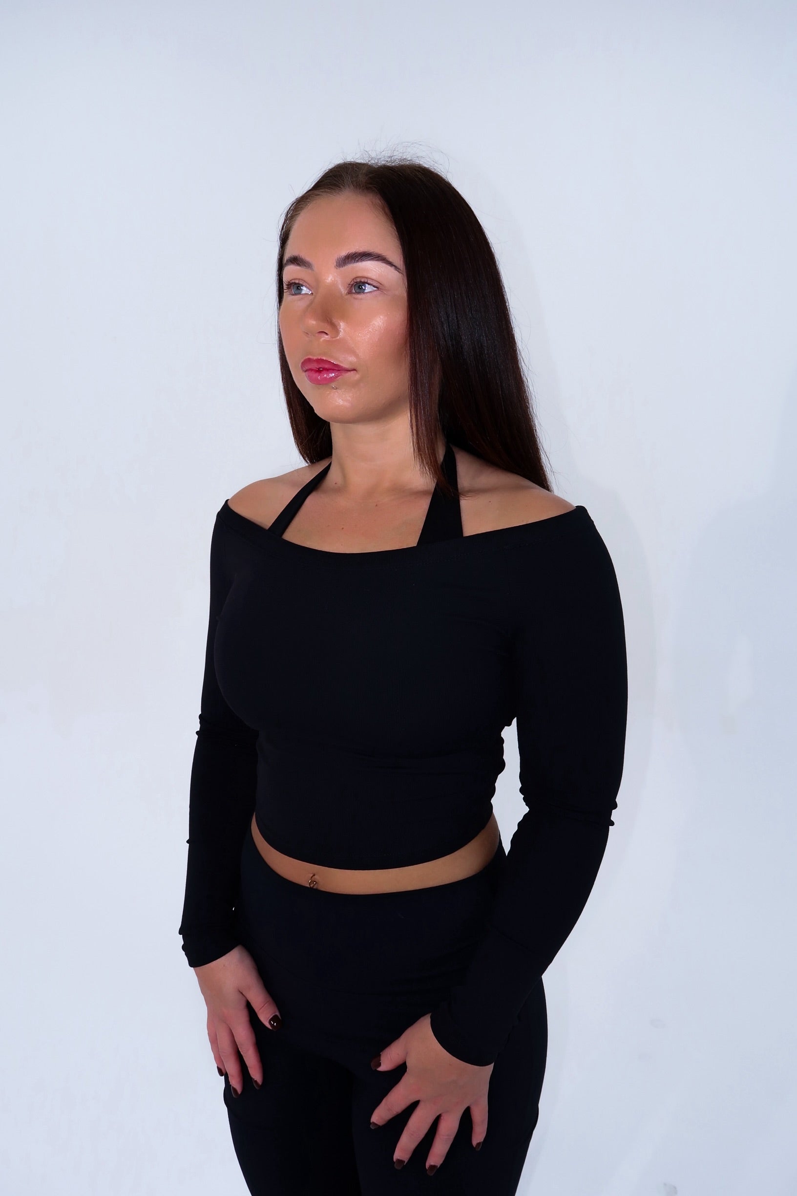 Ribbed Off Shoulder Long Sleeve - Black