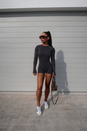 Core Long Sleeve Scrunch Jumpsuit - Dark Grey