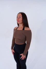 Ribbed Off Shoulder Long Sleeve - Mocha