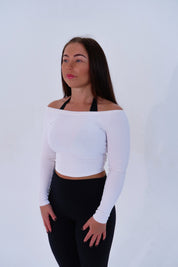 Ribbed Off Shoulder Long Sleeve - White
