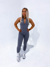 Long Zip Scrunch Jumpsuit - Grey