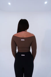 Ribbed Off Shoulder Long Sleeve - Mocha