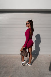 Core Long Sleeve Scrunch Jumpsuit - Raspberry