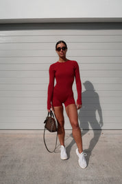 Core Long Sleeve Scrunch Jumpsuit - Dark Red