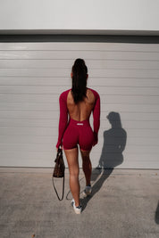 Core Long Sleeve Scrunch Jumpsuit - Raspberry